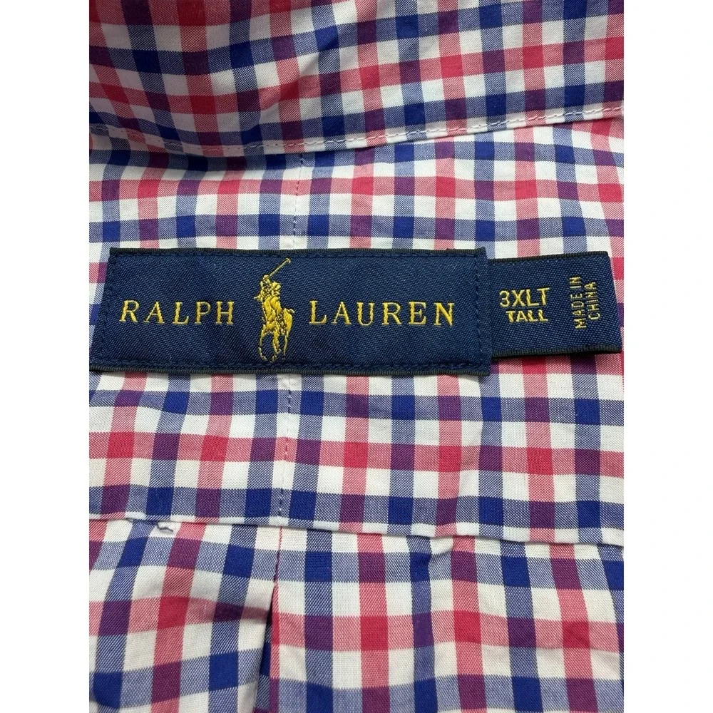 Polo Ralph Lauren Red White Blue Check Button Down Shirt 3XLT Tall Men Preppy